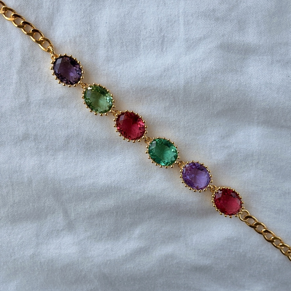 Oval Reconstituted Stones Bracelet - 18k Gold Plated